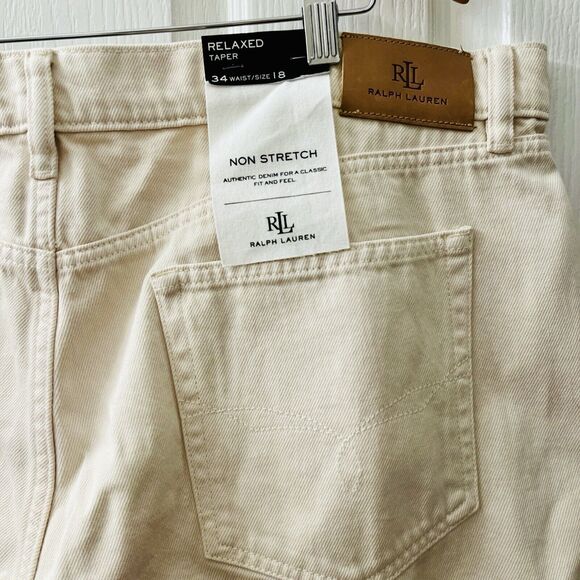 Lauren Ralph Lauren Women’s 18 Relaxed Taper Ankle Jean Cream Wash Print $195 - Picture 4 of 12